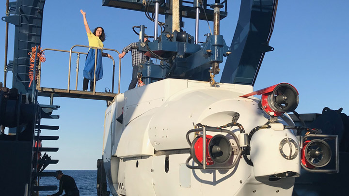 Shawn Arellano (Associate Professor, Western Washington University) gets ready to dive to the cold seep site, Green Canyon 234 (~550 m), in the Gulf of Mexico.