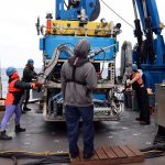 The Jason Team recovers the vehicle (Photo by Hannah Piecuch, © Woods Hole Oceanographic Institution)